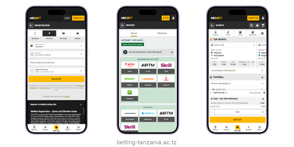 Players from Tanzania can play on the Melbet app for real money after registration and deposit