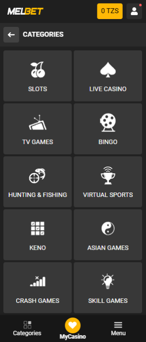 The Melbet app has all categories of casino games, just like the website