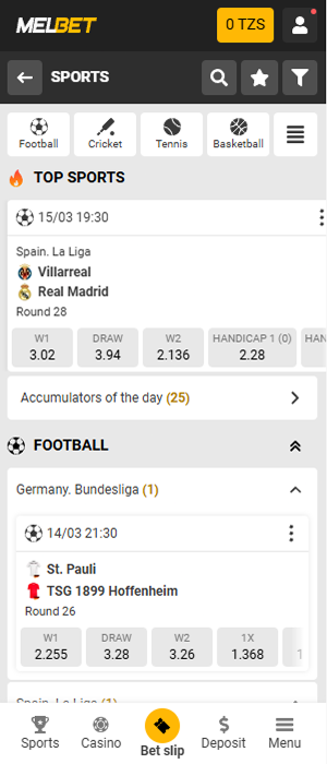 Betting on sports in the Melbet app