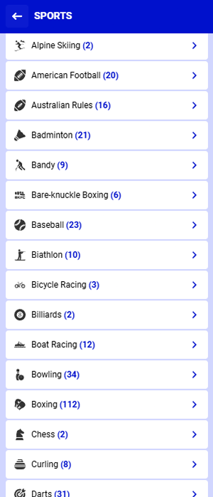 Catalog of sports disciplines for betting in the PariPesa Tanzania app