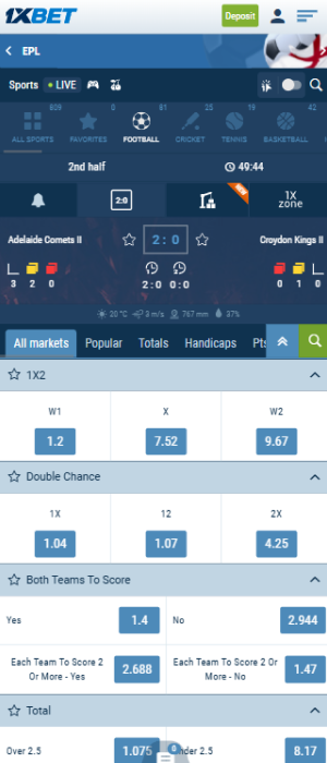 The 1xBet app allows players from Tanzania to bet on sports in LIVE mode