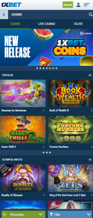 The 1xBet app contains an extensive collection of casino games