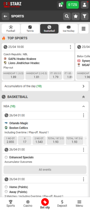 Players from Tanzania are able to bet on basketball through the 888STARZ app