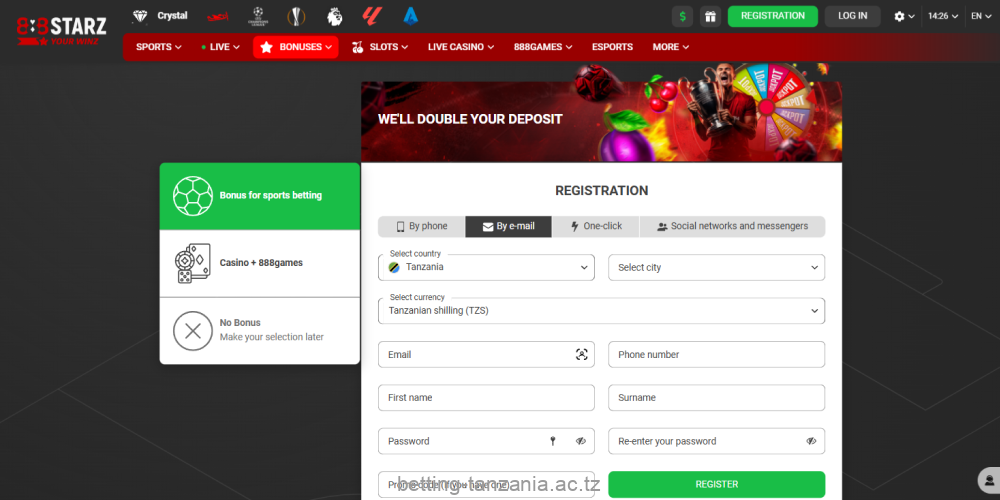 To bet real money and play casino games, players from Tanzania must create an account with 888STARZ