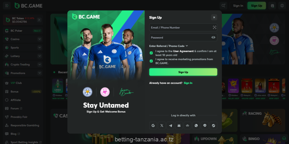 The BC Game registration process is simple and easy for players in Tanzania