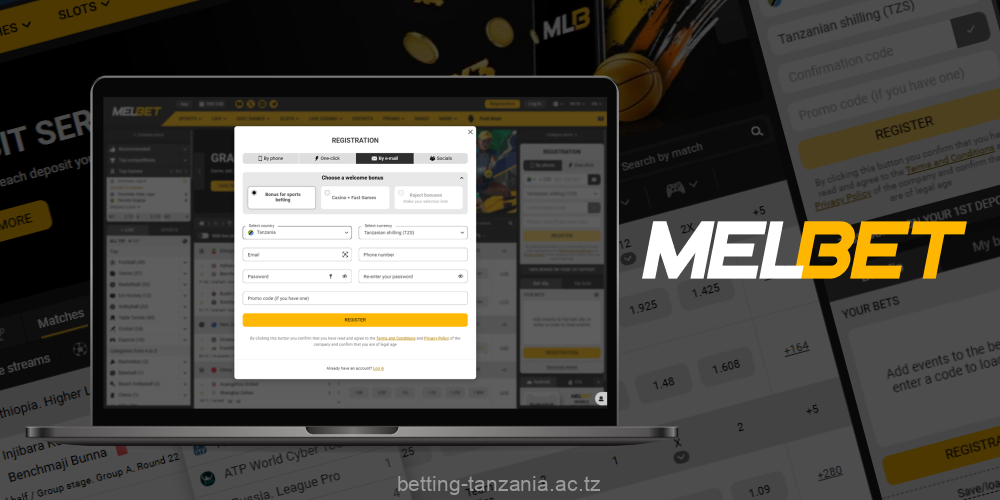 Users from Tanzania can create an account at Melbet using one of the available registration methods