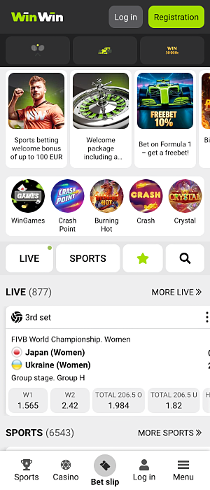 Home page of the WinWin mobile app