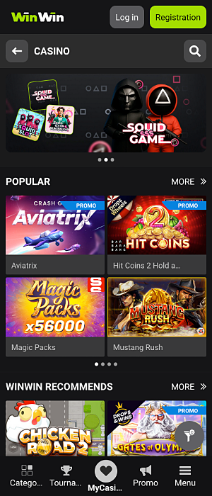 The online casino section of the WinWin app contains hundreds of popular games